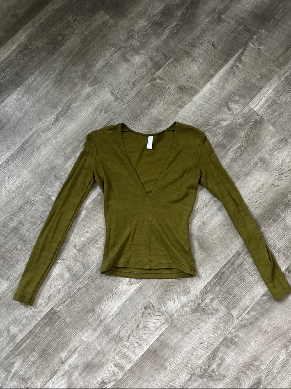 American Apparel Olive V-Neck Long Sleeve Top